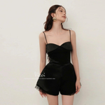 赫本风时尚减龄网纱拼接吊带连体裤女夏2025收腰高腰阔腿连衣短裤