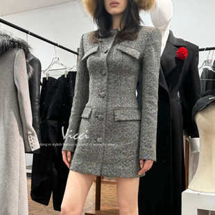 千金感名媛高级感小香风粗花呢外套女2025秋冬季 单排扣连衣裙 修身