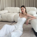 泰国潮牌轻纱裹胸上衣宽松休闲拖地阔腿裤 女夏西装 裤 纯欲辣妹套装