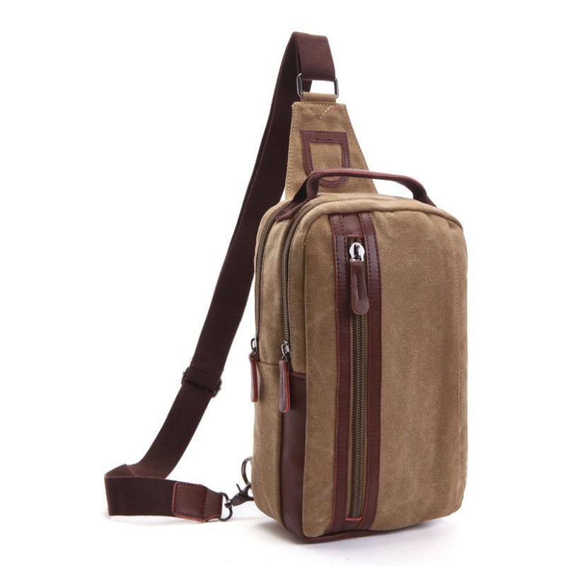 2025大号胸包厚帆布多袋竖款方形青年男式斜挎后背9.7寸IPAD伞包