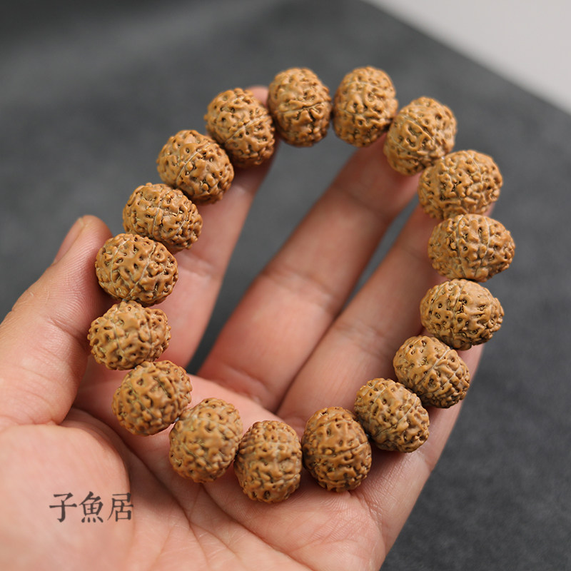 子鱼居 七瓣小金刚18mm原桩姜黄皮单圈手串原籽佛珠念珠男女手持
