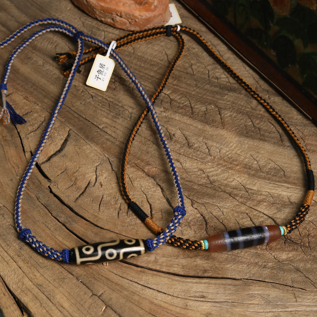 原创设计手工精编天珠男女式项链文玩复古挂绳锁骨链