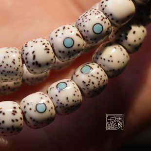 6mm老型桶圆珠高密顺白108颗念珠手串 星月菩提子精工镶嵌绿松石7