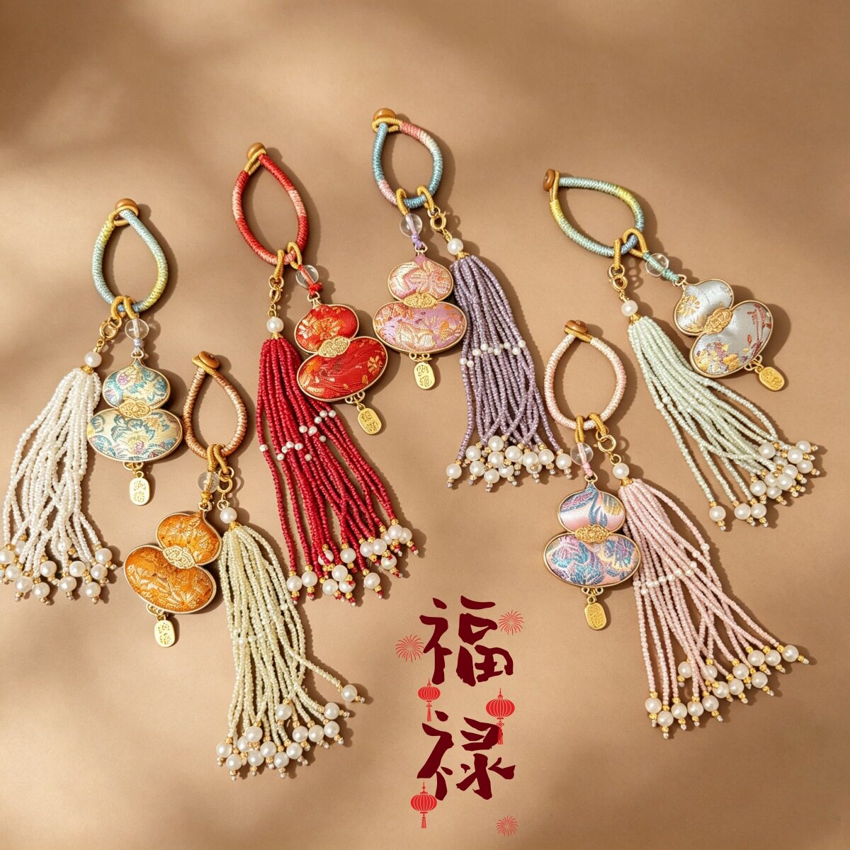 成品中国风手工宋锦钱袋葫芦包包挂件钥匙扣汉服旗袍流苏挂饰批发