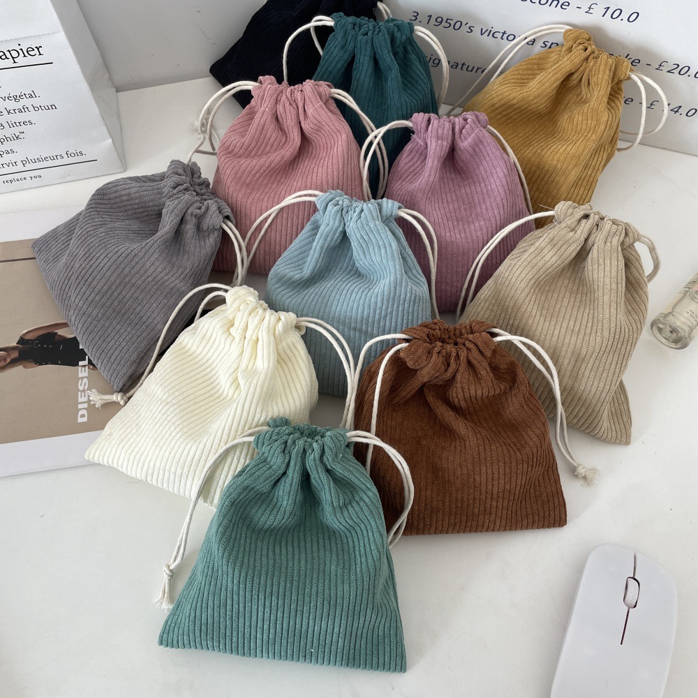 灯芯绒纯色收纳空白款抽绳束口化妆包便携大容量三件套女