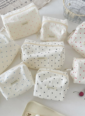 条纹爱心化妆包便携式旅行大容量洗漱化妆分装小方包