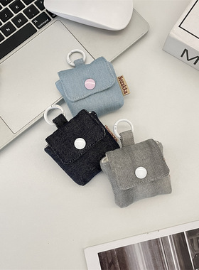 迷你牛仔耳机保护套苹果耳机收纳袋便携翻盖软壳蓝牙耳机包