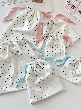 束口收纳袋可爱小波点化妆品随身收纳包抽绳布袋收纳