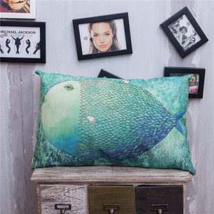 40x60/50x70/抱枕套北欧慵懒鱼加厚棉麻靠垫套不含芯