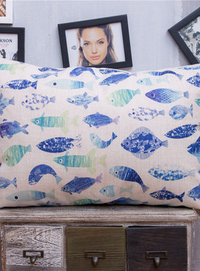 30x50/40X60/50X70/60X80抱枕套北欧漂流鱼靠垫靠枕沙发棉麻加厚