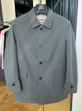 豆家撤柜！商务休闲翻领三防风衣男春秋季中长款单排扣瓦松绿外套