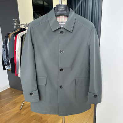 商务休闲翻领三防男中长风衣外套