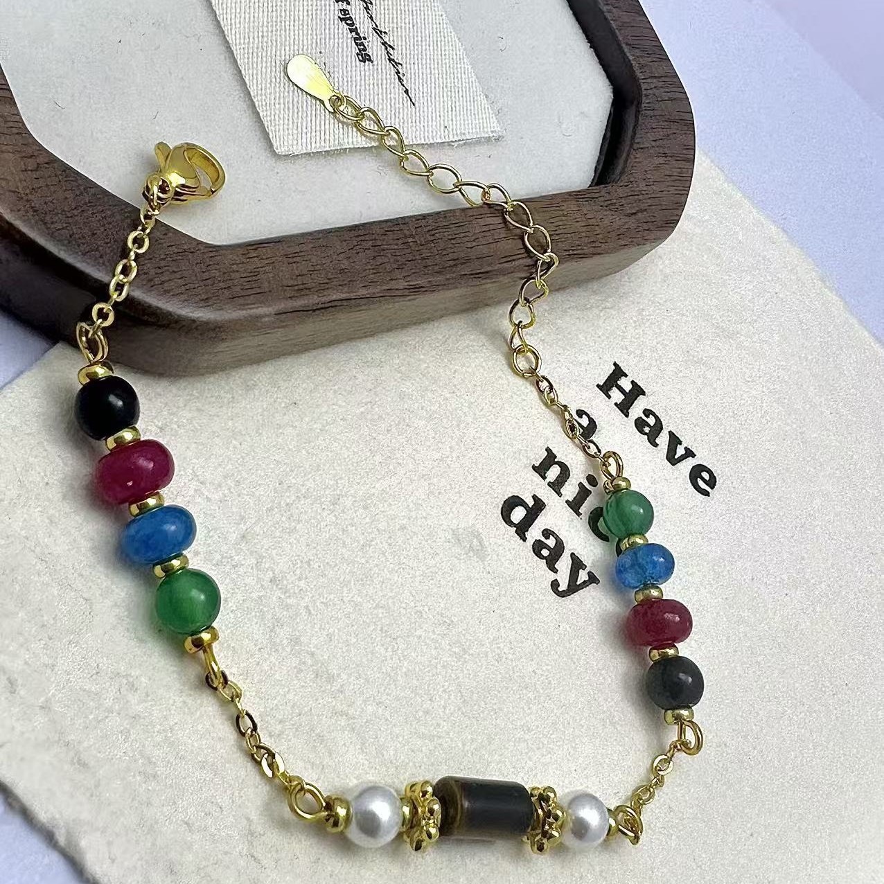 小红书爆款古法金色方糖点钻手链老钱风时尚精致方块手饰一件代发