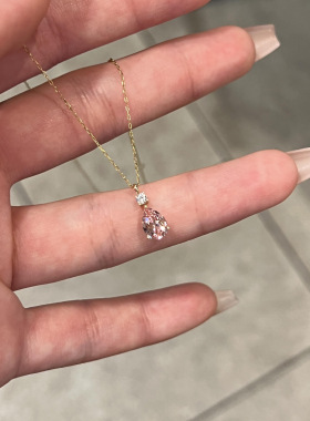 月神之泪超闪粉钻水滴项链女2025新款轻奢精致小众设计锁骨链