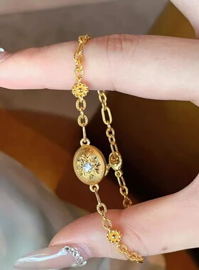 小众设计拉丝雕花中古风金色手串重工轻奢风气质女式手链端午手链