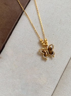 小红书爆款复古虎眼蝴蝶项链设计高级感气质锁骨链毛衣链一件代发