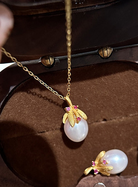 小红书爆款一茄如意珍珠项链法式复古轻奢微镶粉钻锁骨链一件代发