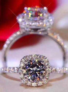 胖东来同款爆闪莫桑石小方糖公主方包满钻1克拉婚戒轻奢气质高级