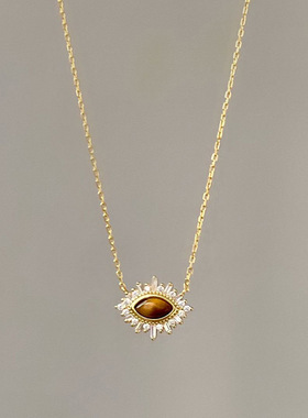 小红书爆款日冕之眼虎眼石项链复古宫廷风时尚气质锁骨链一件代发