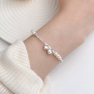 银贝天然珍珠铃兰花手链纯银女百搭温柔风ins清新甜美高级感手饰