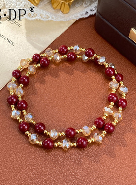 日韩时尚轻奢简约双层串珠手链女个性气质百搭复古设计感手饰批发