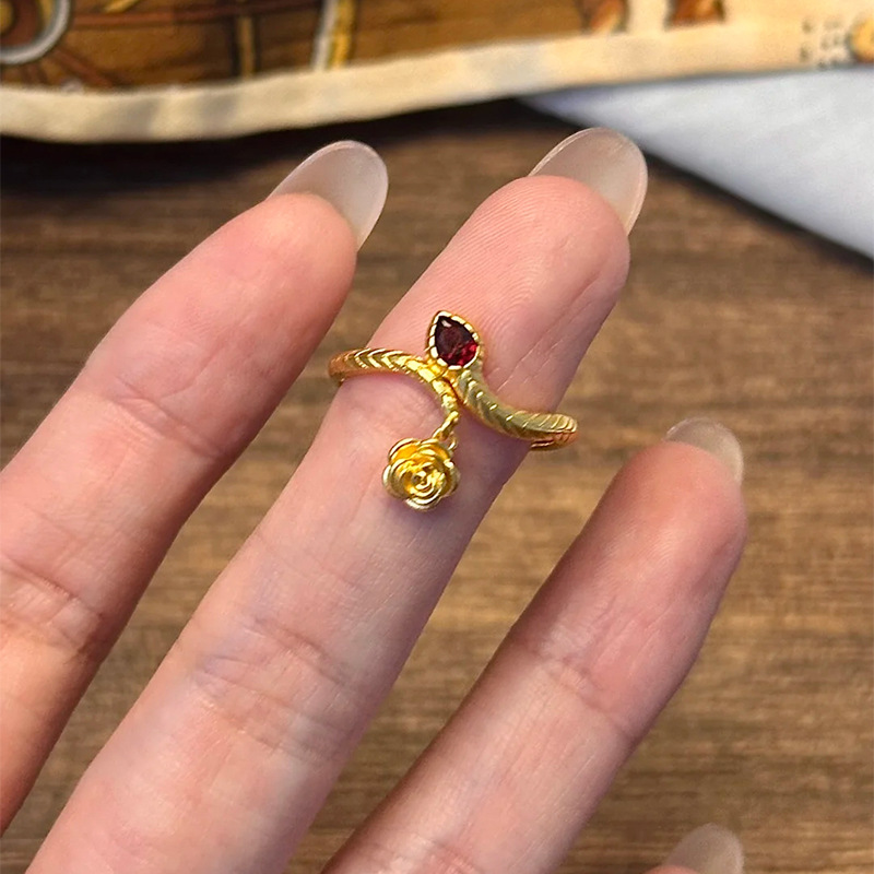 小红书爆款灵蛇红宝石戒指女本命年国风小众设计开口可调一件代发