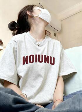 潮牌白灰色纯棉短袖t恤女2026新款爆款夏季美式宽松大码半袖上衣