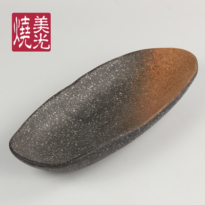 粗陶系列 日韩式陶瓷餐具盘子 鱼盘寿司盘 特色餐厅椭圆盘 蛋形碗