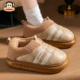 女款 保暖鞋 冬季 包跟防水加绒外穿情侣棉毛拖鞋 男 新款 大嘴猴棉拖鞋