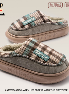 大嘴猴新款棉拖鞋半包跟秋冬男女居家格子纹时尚外穿保暖情侣棉鞋