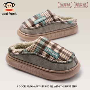 外穿保暖情侣棉鞋 半包跟秋冬男女居家格子纹时尚 棉拖鞋 大嘴猴新款