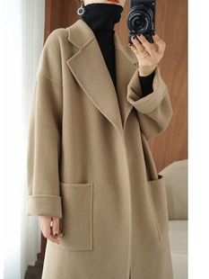 200斤大码 宽松过膝显瘦驼色羊毛呢外套 高端双面羊绒大衣女中长款