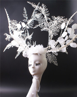 夸张超大白色树枝头饰舞台模特内衣走秀配饰成人创意道具演出发饰