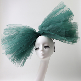 墨绿色超大蝴蝶结夸张头饰舞台走秀模特走t台彩妆比赛发饰蝴蝶节