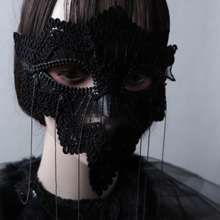 化妆舞会面具女全脸假面罩蕾丝唱歌覆面系舞台情趣调成人演出面具