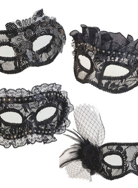 黑色蕾丝透明半脸面具女士化妆舞会派对万圣节成人复古风假面罩