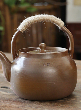 原矿朱泥煮茶陶壶提梁壶柴烧壶烧水壶耐热明火茶壶电陶炉炭炉