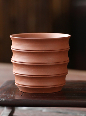 手工竹节紫砂主人杯品茗杯个人杯柴烧窑变大号直口红泥功夫茶杯