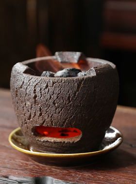 复古木炭炉粗陶柴烧煮茶炉家用户外阳台鼓形手工小号围炉