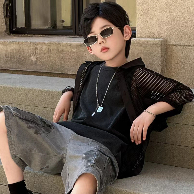 潮童搭配眼镜男孩金属框个性墨镜小孩方框时尚太阳镜