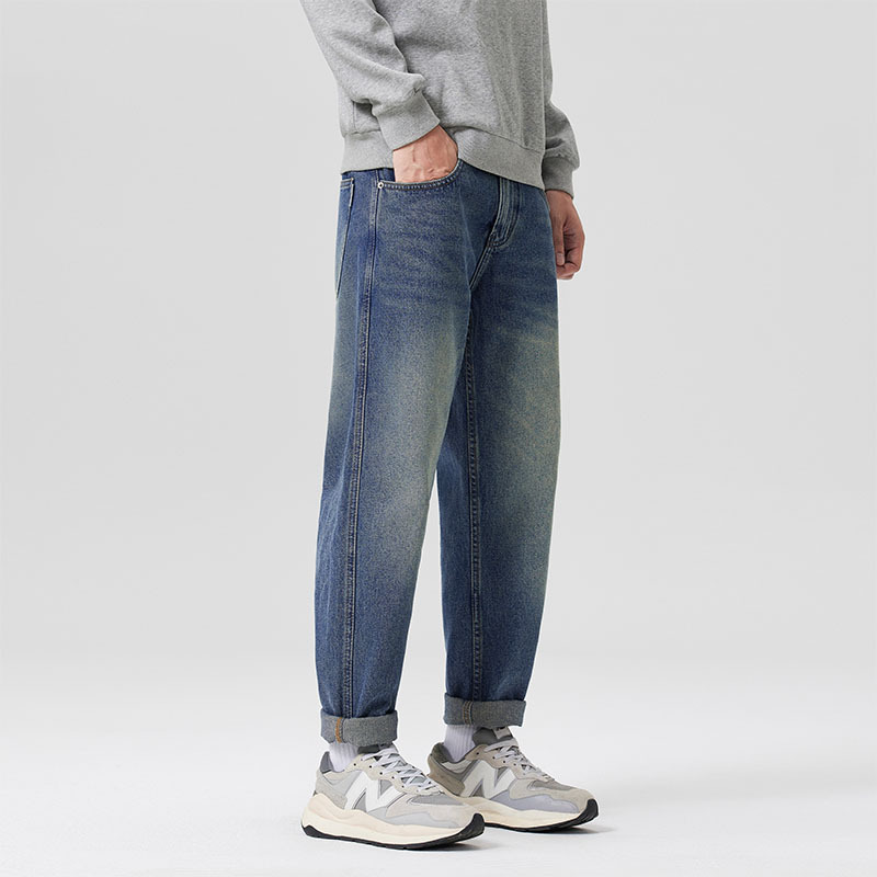 蓝色男士牛仔裤秋季新款宽松修身裤锥形小脚哈伦裤子