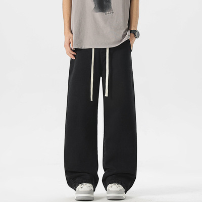 冬季加绒加厚宽松直筒牛仔裤男