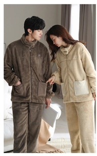 乌拉拉公主睡衣男女秋冬简约珊瑚绒加绒加厚保暖家居服套装