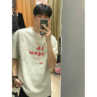 美式硬挺300g重磅纯棉灰色短袖t恤男款夏宽松潮牌情侣装半袖上衣