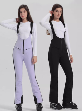 gsousnow滑雪服背带裤女双板连体防水修身雪裤冬季户外滑雪冲锋裤
