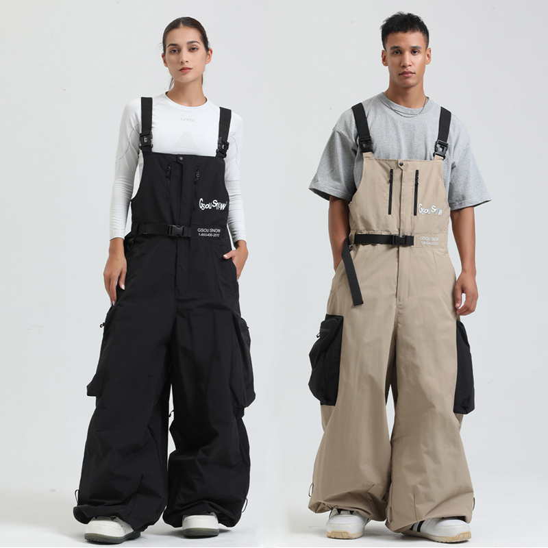 gsousnow背带滑雪裤男女款专业单双板加厚保暖宽松连体雪地冲锋裤
