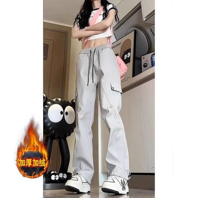美式复古运动裤潮牌加绒加厚冬季新款休闲设计感男女休闲长裤小众