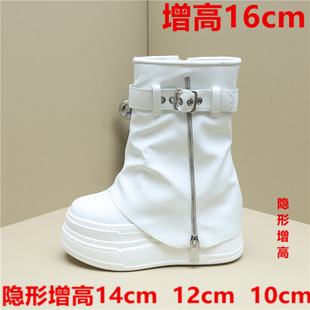 靴管鞋14厘米内增高女鞋10cm厚底松糕鞋2025小个子休闲板鞋高帮鞋