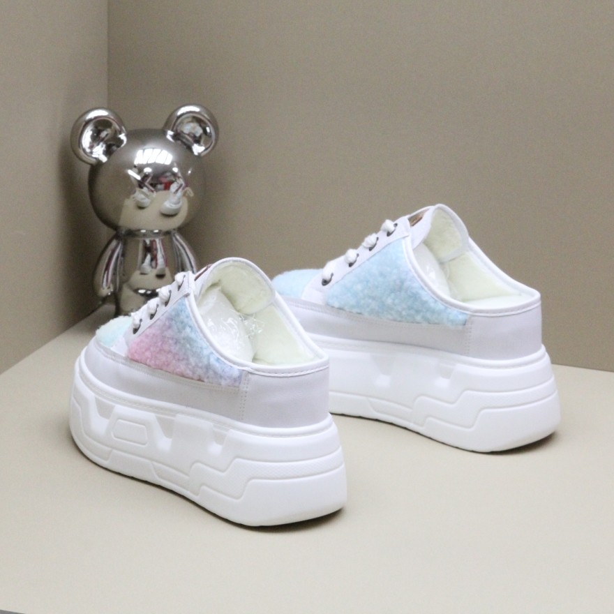 网红毛毛拖鞋女外穿时尚冬厚底内增高10cm8c包头半拖鞋懒人棉鞋女