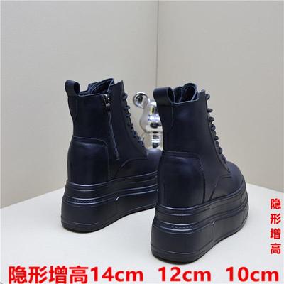 14cm短筒加绒真皮内增高马丁靴
